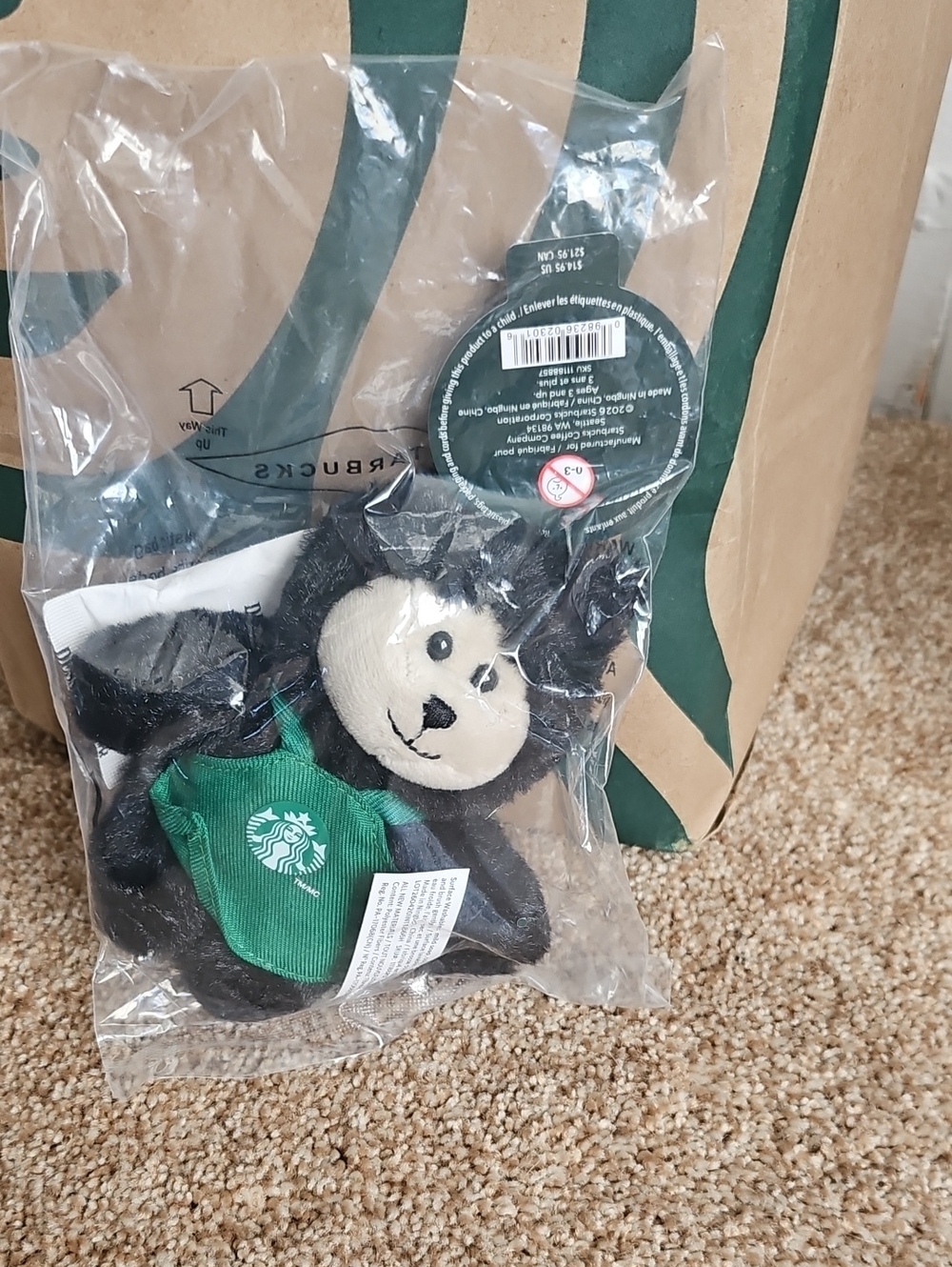 Starbucks Halloween 2026 Black Cat Plush Bear with Green Apron Keychain